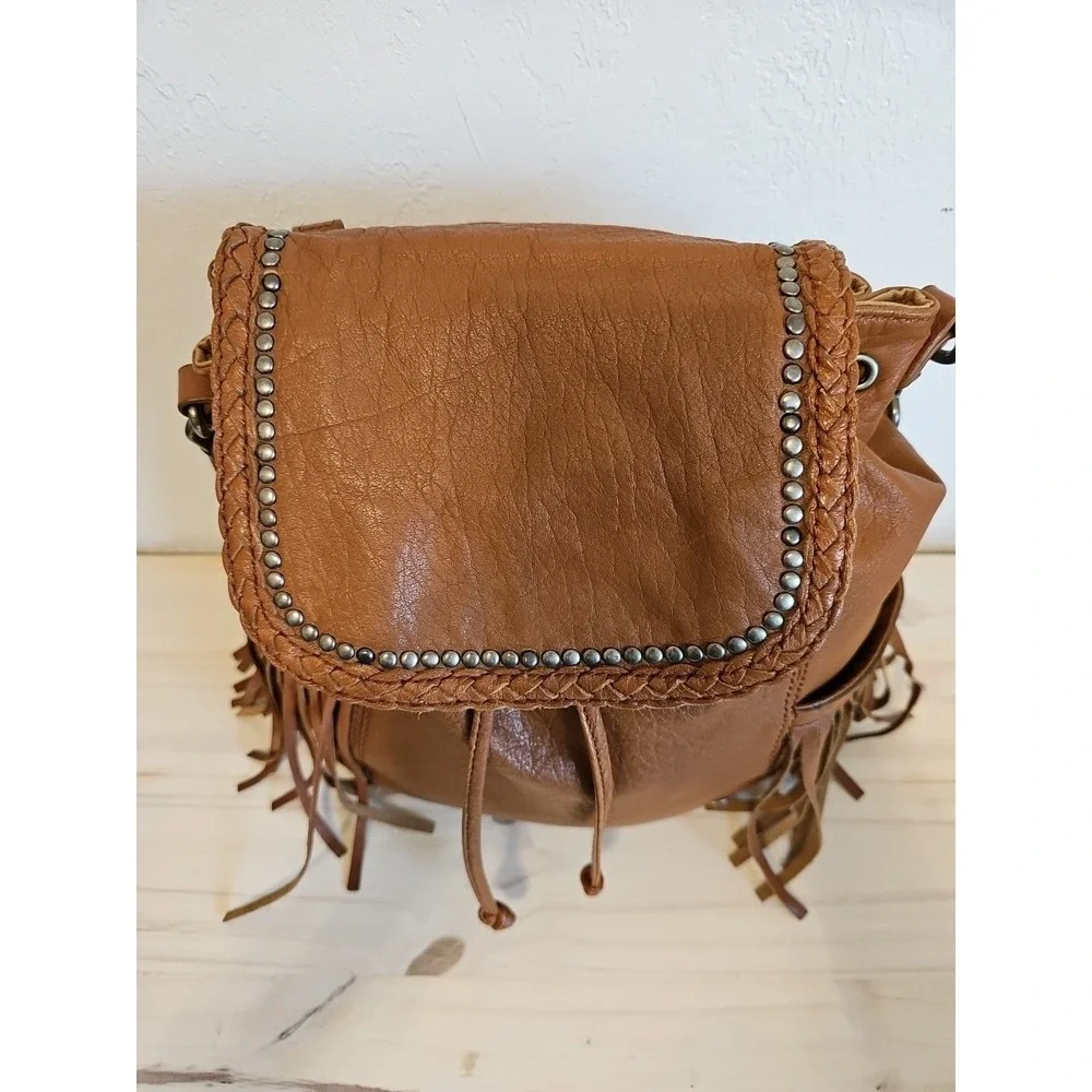 The Sak Avalon Fringed Convertible Cognac Brown Leather Backpack or Handbag